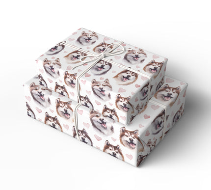 Rosefrost Companions – Romantic Alaskan Malamute Faces wrapping paper