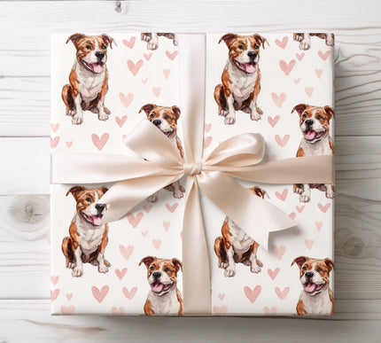 High-quality seamless wrapping paper featuring a smiling Australian Bulldog illustrated in soft watercolor style with delicate heart accents. Perfect gift wrap for dog lovers, Valentine’s Day, birthdays, and pet-themed presents. Premium print, elegant and playful design, ideal for unique and memorable gifting. Wrapping paper designed for Australian Bulldog fans. 