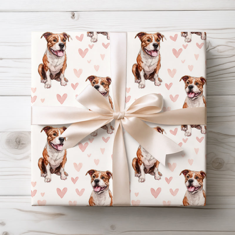 Rosy Pawtide – Australian Bulldog hearts wrapping paper