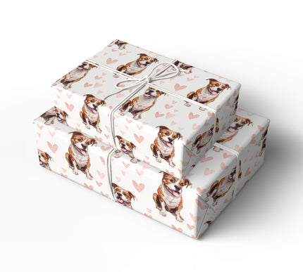 Rosy Pawtide – Australian Bulldog hearts wrapping paper