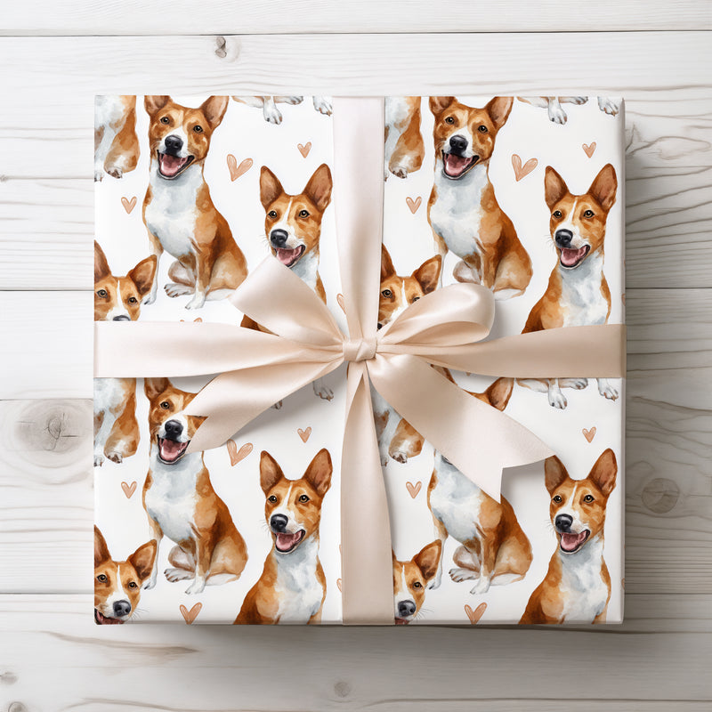 Savannah Joy – Basenji watercolor hearts wrapping paper