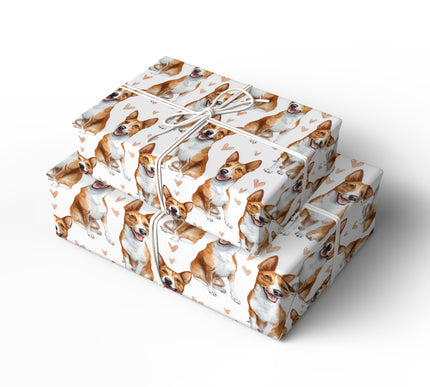 Savannah Joy – Basenji watercolor hearts wrapping paper