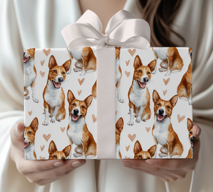 Savannah Joy – Basenji watercolor hearts wrapping paper