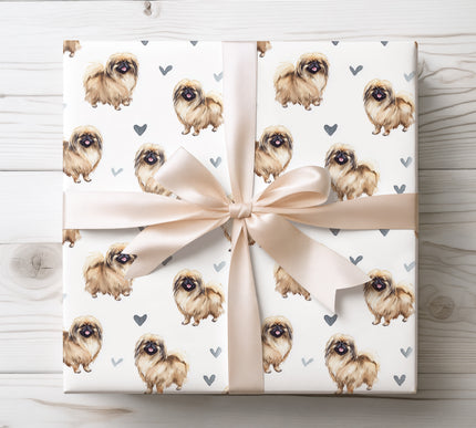 Adorable watercolor Pekingese wrapping paper featuring expressive, hand-painted Pekingese dog illustrations with soft heart accents. Perfect for Pekingese lovers, dog parents, birthdays, Valentine’s Day, and heartfelt gifting. Premium seamless Pekingese wrapping paper that adds charm, sweetness, and a loving touch to every present. 