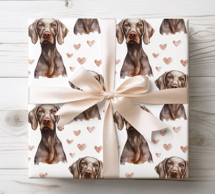 Elegant watercolor Weimaraner dog wrapping paper featuring soft neutral tones and delicate heart details. Ideal wrapping paper for Weimaraner owners, dog lovers, and stylish gift wrapping for birthdays, holidays, and celebrations. Seamless, high-resolution design with a minimal, modern aesthetic. 