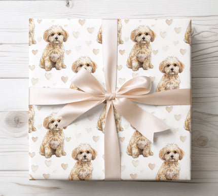 Adorable Maltipoo dog wrapping paper with detailed watercolor portraits and delicate heart elements. Perfect for Maltipoo lovers, dog owners, pet birthdays, Valentine’s Day, baby showers, and special occasions. High-quality seamless gift wrap design that adds warmth and charm to every present. A lovely Maltipoo wrapping paper for heartfelt gifting.
