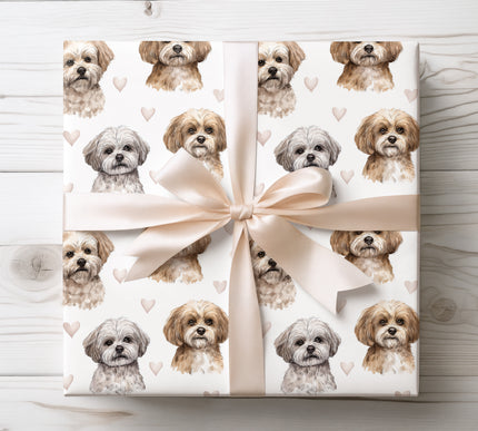 Gentle watercolor Peekapoo wrapping paper showcasing detailed, hand-painted Peekapoo dog portraits paired with subtle heart motifs. Ideal for Peekapoo owners, dog lovers, birthdays, Valentine’s Day, and heartfelt occasions. High-quality seamless Peekapoo wrapping paper that makes every gift feel cozy, personal, and full of love. 