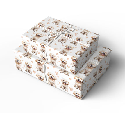 Vanillaheart Charm – Bichon Frise watercolor hearts wrapping paper