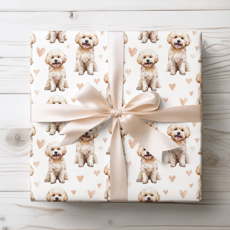 Vanillaheart Charm – Bichon Frise watercolor hearts wrapping paper