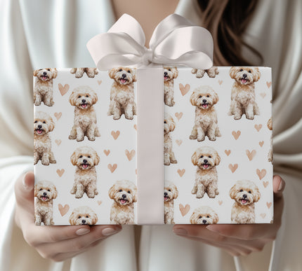 Vanillaheart Charm – Bichon Frise watercolor hearts wrapping paper