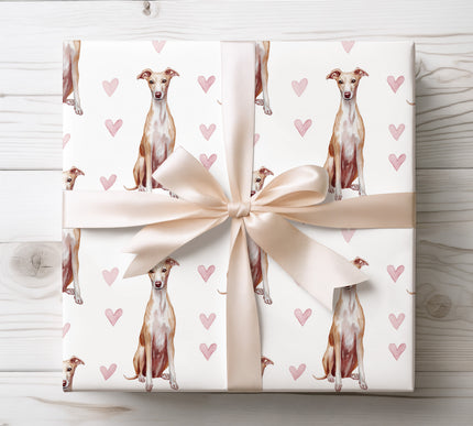 Elegant Great Dane wrapping paper featuring realistic watercolor Great Dane portraits paired with soft pink heart accents on a clean white background. Ideal gift wrap for Great Dane owners, dog lovers, Valentine’s Day, birthdays, and refined pet-themed presents. High-quality wrapping paper with a gentle, romantic, and timeless aesthetic. 