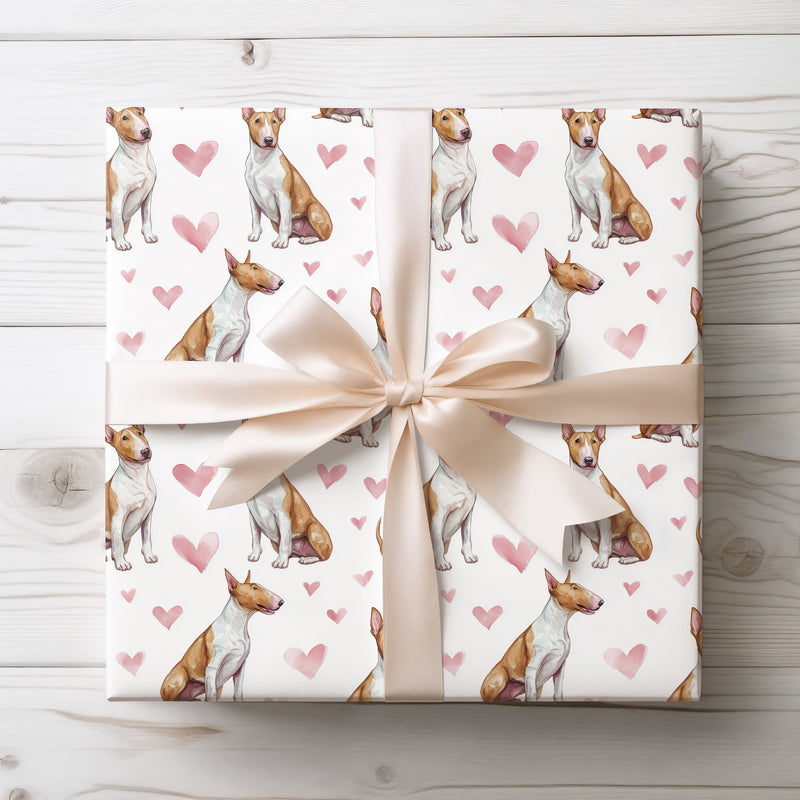 Velvet Point – English Bull Terrier watercolor hearts wrapping paper