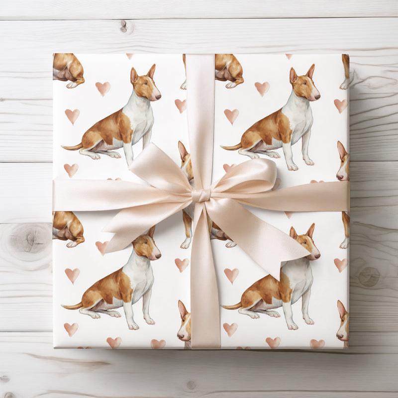 Warmstone Muse – English Bull Terrier watercolor hearts wrapping paper