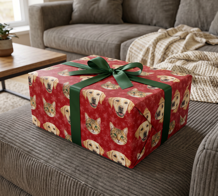 Personalized Pet Christmas Wrapping Paper, Custom Dog or Cat Photo Gift Wrap