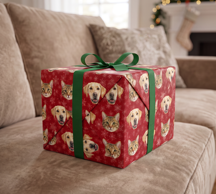 Personalized Pet Christmas Wrapping Paper, Custom Dog or Cat Photo Gift Wrap