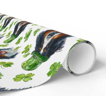Luckpaw Guardian – Bernese Mountain Dog in Green Hat St. Patrick’s wrapping paper