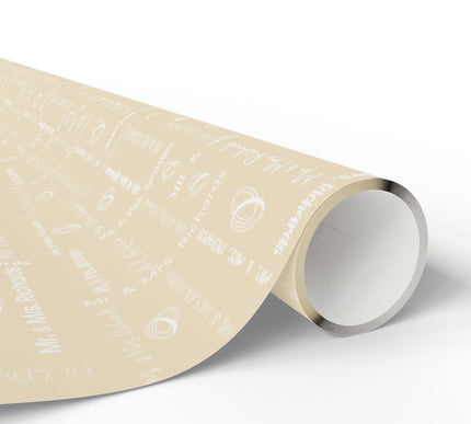 Ivorel – Classic Beige Wedding Script Wrapping Paper with Rings and Calligraphy