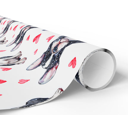 Lovebully Pup – Watercolor French Bulldog Dog with Hearts Seamless wrapping paper