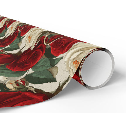 Rosebound Union – Romantic Red and Ivory Roses with Wedding Bands Wrapping Paper