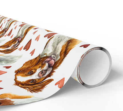Fieldheart Delight – Brittany Dog Love Hearts wrapping paper