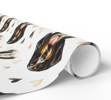 Midnight Emberlove – Black and Tan Coonhound watercolor hearts wrapping paper
