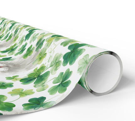Cloverfrost Whisper – White Cat St. Patrick’s Day wrapping paper