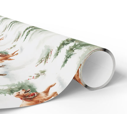North Pole Playtime - Watercolor Santa and Dog Wrapping Paper