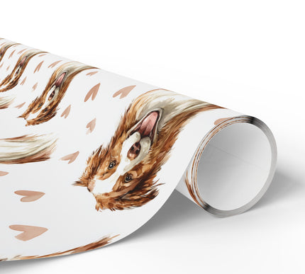 Heartbound Paws – Australian Shepherd watercolor hearts wrapping paper