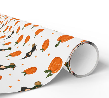 PumpkinSprite – Cute Witch & Pumpkin Halloween Wrapping Paper
