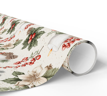 Everglint – Vintage Christmas Candle and Berries Wrapping Paper