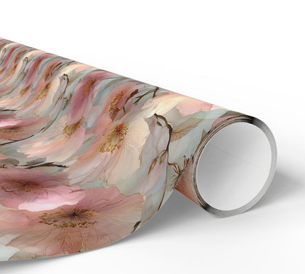 Blush Bloom Reverie - Dreamy Pink and Gold Floral Fantasy Pattern Wrapping Paper