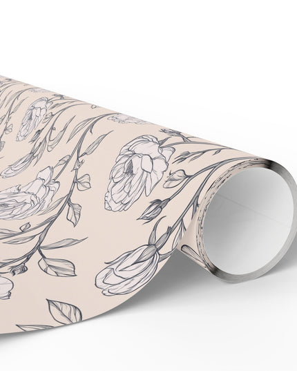 RoseSketch – Elegant Hand-Drawn Rose Flowers on Soft Beige Wrapping Paper
