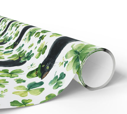 Emerald Purrluck – Watercolor Black Cat St. Patrick’s Day wrapping paper