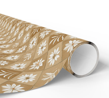 SnowPetal Lattice – Beige Craft Paper with White Floral Diamond Wrapping Paper