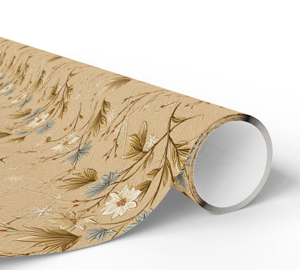 Golden Meadow – Rustic Beige Floral Christmas Wrapping Paper