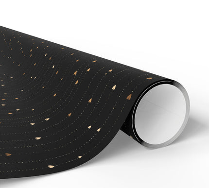 Midnight Goldfall – Black Gold Heart Lines wrapping paper