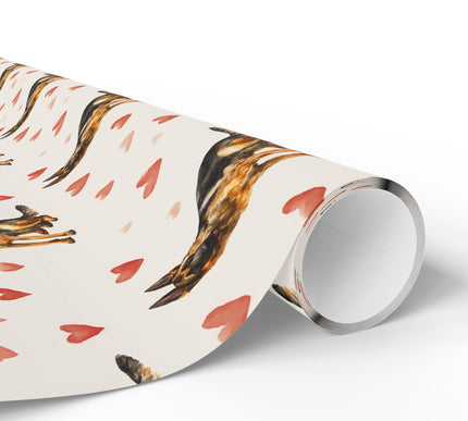 Bravelove Guard – Watercolor German Shepherd Dog with Hearts Seamless wrapping paper