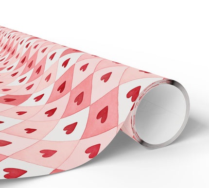 Cherisquare Bliss – Red Hearts in Pink Diamond Watercolor Grid wrapping paper