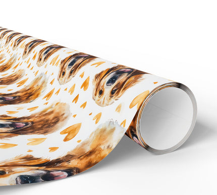 Goldenbeam Smile – Watercolor Golden Retriever with Gold Hearts Seamless wrapping paper
