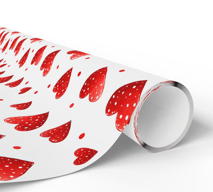 Candyheart Pop – Polka Dot Red Hearts on White Background Wrapping Paper