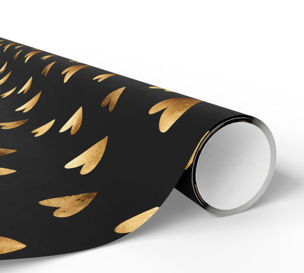 Auraflame Hearts – Clean gold foil hearts on black background wrapping paper