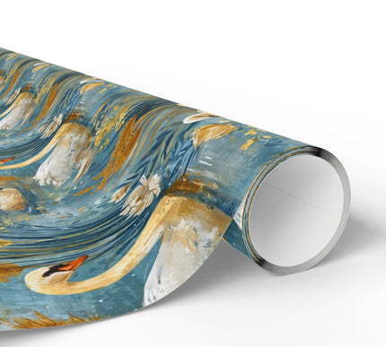 Swan Mirage – Graceful Swan Lake with Flowers Wrapping Paper