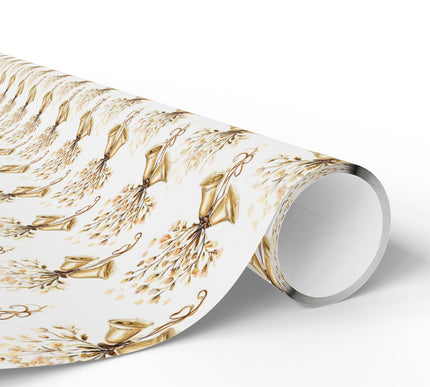 Ring in elegance with Golden Chime, featuring golden bells and beige floral bouquets in a seamless pattern. Perfect for weddings, Christmas, anniversaries, and timeless celebrations. A luxurious wrap that adds sparkle to every occasion. 