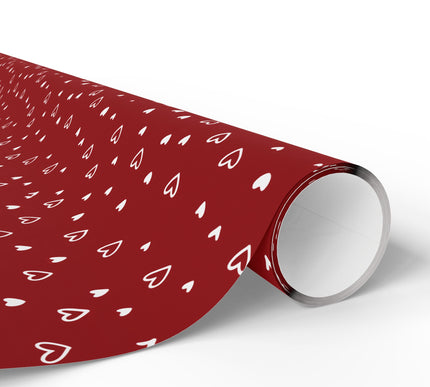 Heartfall – Scattered White Hearts on Deep Red Background Wrapping Paper