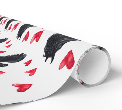 Equine Gaze – Black Horse Head with Red Watercolor Hearts wrapping paper