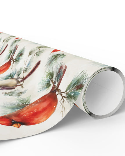 Winter Notes - Red Cardinal Bird with Winter Pine Branches Christmas Wrapping Paper