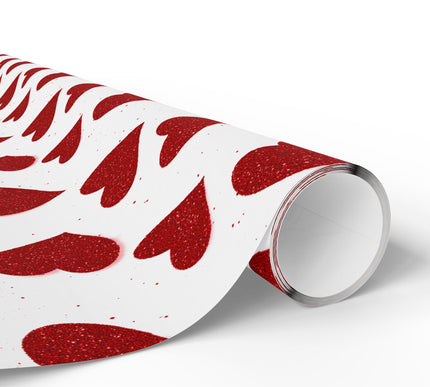 Crimson Sparkveil – Red Glitter Hearts on White Romantic wrapping paper