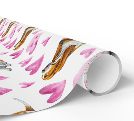 Gentleears Romance – Basset Hound watercolor hearts wrapping paper