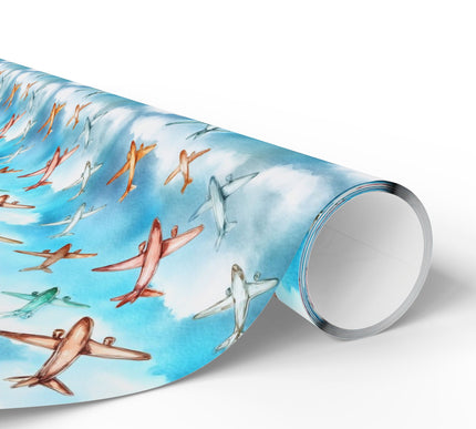 SkyVoyage – Colorful Airplanes in Blue Sky Wrapping Paper