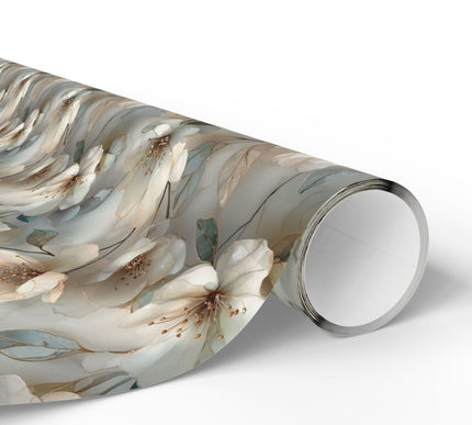 Moonlit Blossoms - Elegant Cream and Gold Magnolia Floral Pattern Wrapping Paper